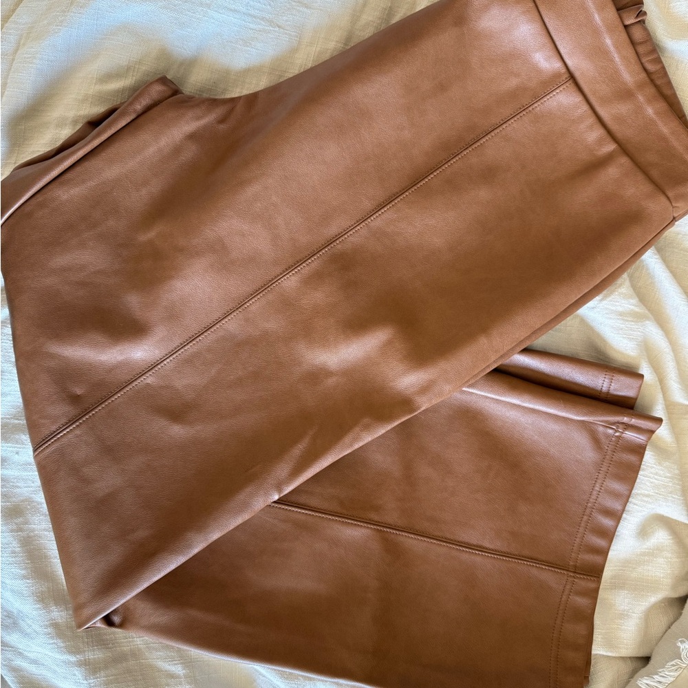 Cognac Faux Leather Wide Leg Trousers – Medium (EUC)